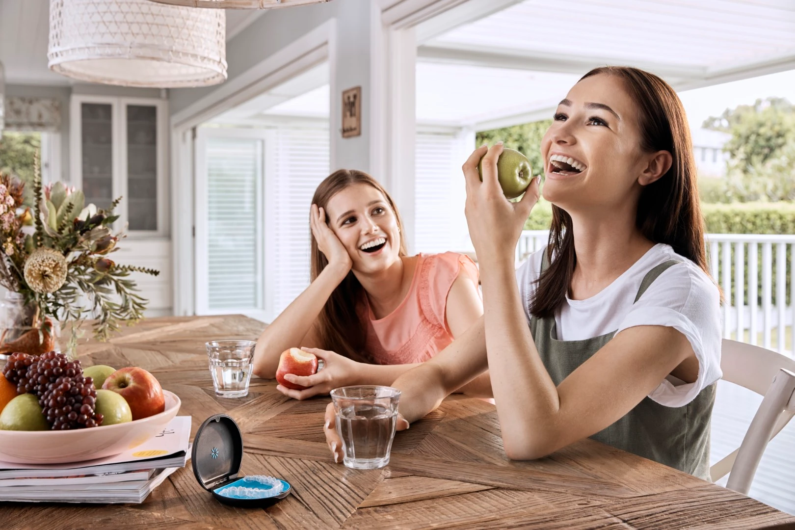 Happy Girl Eating Apple Perfect Smile