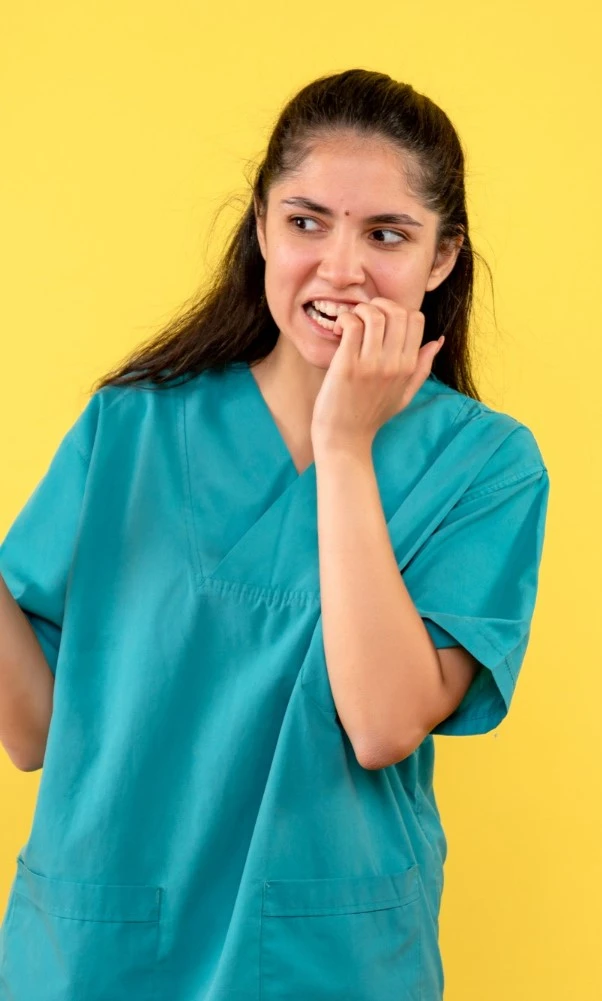 Indian Lady Biting Finger Nails